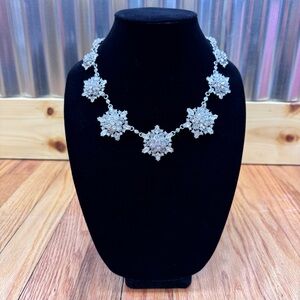 Talbots Silver Rhinestone Chunky Sparkle Snowflake Statement Necklace